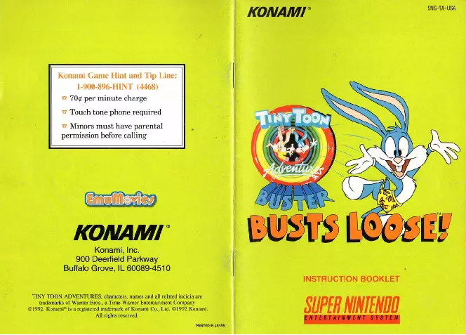 manual for Tiny Toon Adventures - Buster Busts Loose! (Beta)